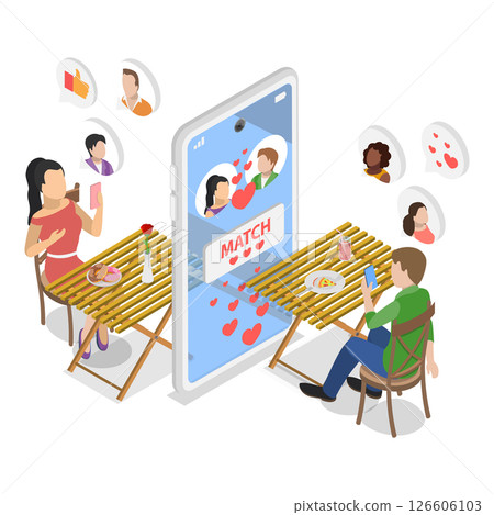3D Isometric Flat  Illustration of Dating App. Item 1 126606103