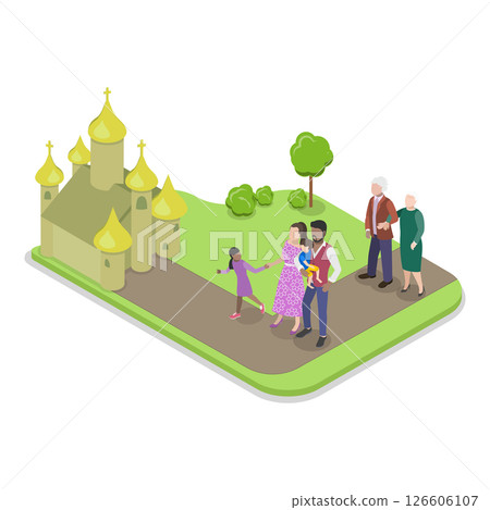 3D Isometric Flat  Illustration of Neighborhood Social Life. Item 3 126606107