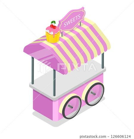 3D Isometric Flat Illustration of Sweets and Ice Cream Wagons. Item 1 3D Isometric Flat Illustration of Sweets and Ice Cream Wagons. Item 1 126606124