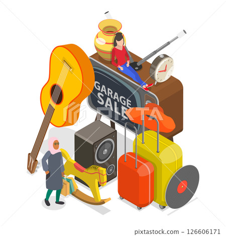 3D Isometric Flat  Illustration of Garage Sale. Item 1 126606171