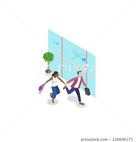3D Isometric Flat  Illustration of Traveling By Plane. Item 3 126606175
