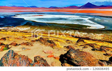 Stunning view on Red lake Laguna Colorada in Bolivia 126606495