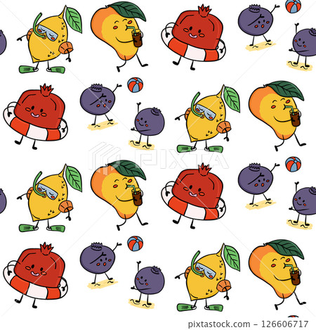 Seamless pattern of funny summer fruits 126606717