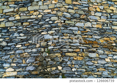 Old Dry Stone Wall with Irregular Slate Texture 126606739