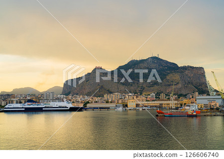Palermo City Port and Monte Pellegrino at Sunset, Sicily 126606740