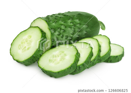 Sliced cucumber isolated on white background with full depth of field Sliced cucumber isolated on white background with full depth of field 126606825