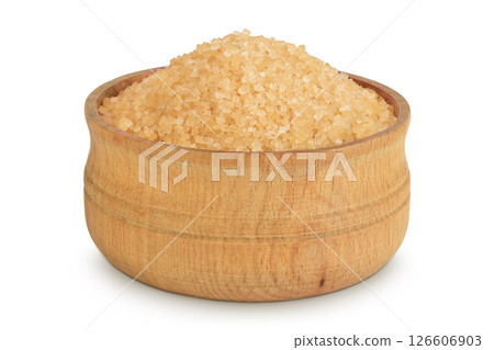 The brown sugar in wooden bowl isolated on white background The brown sugar in wooden bowl isolated on white background 126606903
