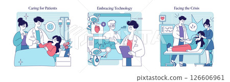 Journey of a Healthcare Hero illustrates the dedication of healthcare professionals in patient care, technological advancement, and crisis management. Their commitment shapes the future of healthcare Journey of a Healthcare Hero illustrates the dedication of healthcare professionals in patient care, technological advancement, and crisis management. Their commitment shapes the future of healthcare 126606961