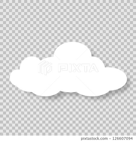 A white cloud with a shadow, highlighted on a transparent background. 126607094