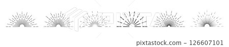 A set of solar bursts on a white background. Sunset and sun rays in vintage style. A set of solar bursts on a white background. Sunset and sun rays in vintage style. 126607101