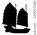 Sailing ship detailed vector silhouette. Junk ship 126607280