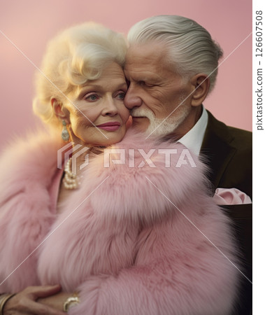 Elderly couple in love wearing fashionable outfits. Valentine's Day concept. Generative Ai 126607508