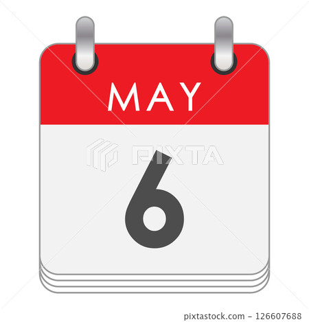 May 6. A leaf of the flip calendar with the date of May 6. Flat style. 126607688