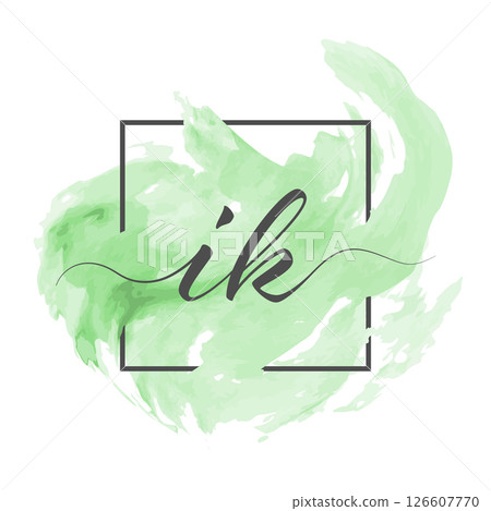 Calligraphic lowercase letters I and K are written in a solid line on a colored background in a frame 126607770