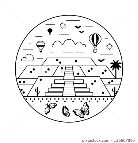 Aztec Pyramid of the Sun in Teotihuacan Icon Aztec Pyramid of the Sun in Teotihuacan Icon 126607890
