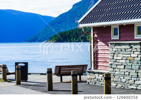 Solvorn village on fjord shore, Norway Solvorn village on fjord shore, Norway 126608358