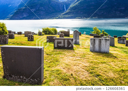 Churchyard in Nes village at fjord, Norway Churchyard in Nes village at fjord, Norway 126608361