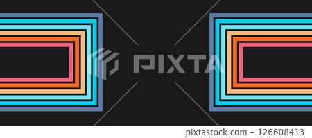 Colorful linear background in 70's style. Retro panel with rainbow stripes. Template for posters, banners, decorative elements and wall art. Design and creativity idea 126608413
