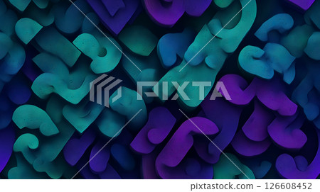 Abstract purple and teal organic shapes with textured patterns and flowing curves 126608452