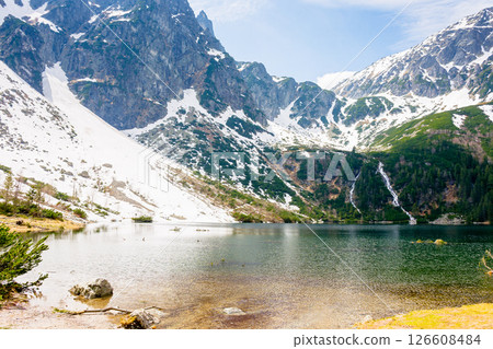 landscape with lake and mountains in snow. scenic nature for travel landscape with lake and mountains in snow. scenic nature for travel 126608484