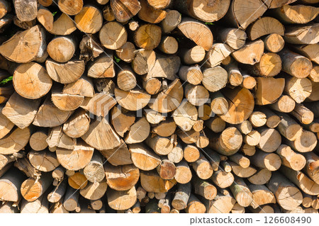 firewood outdoor background. natural fuel and energy concept. woodpile texture 126608490