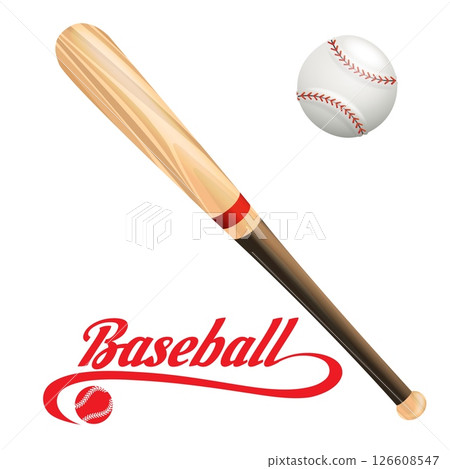 Realistic wooden baseball bat and ball 126608547