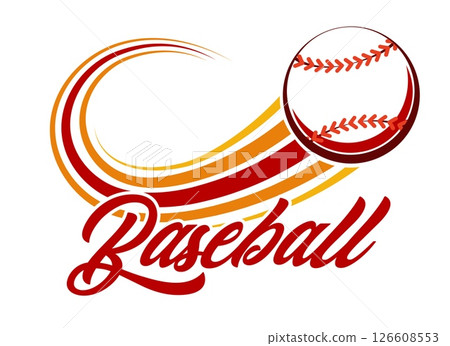Colorful baseball emblem with flying ball Colorful baseball emblem with flying ball 126608553