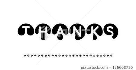 Thanks phrase template, bowling or billiard balls letters. Playful abstract font for sport design, games, creative branding. Thanksgiving typography. Vector typeset 126608730