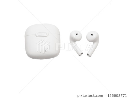White modern wireless headphones isolated on white background. Copy space White modern wireless headphones isolated on white background. Copy space 126608771