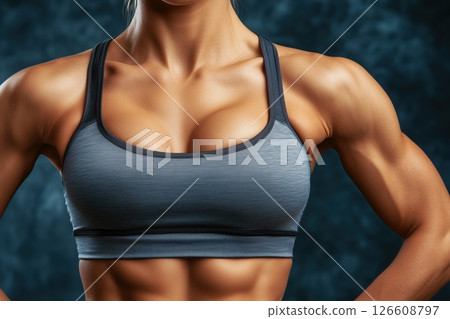A close-up of a muscular female athlete 126608797