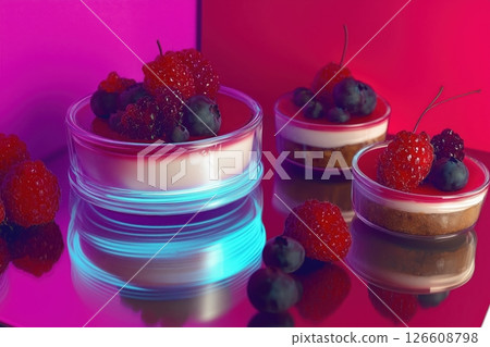 An unusual dessert with berries in red tones. 126608798