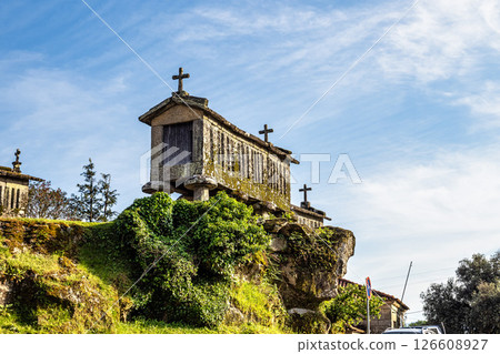 The communitarian granaries, called espigueiros, in the village of Soajo, Peneda National Park, Northern Portugal The communitarian granaries, called espigueiros, in the village of Soajo, Peneda National Park, Northern Portugal 126608927