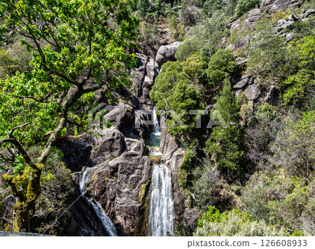The beautiful Arado Waterfall, Cascata do Arado at the Peneda Geres National Park in Portugal, Europe 126608933