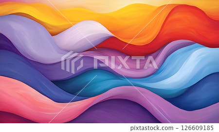 Abstract Wavy Painting in Vibrant Hues 126609185
