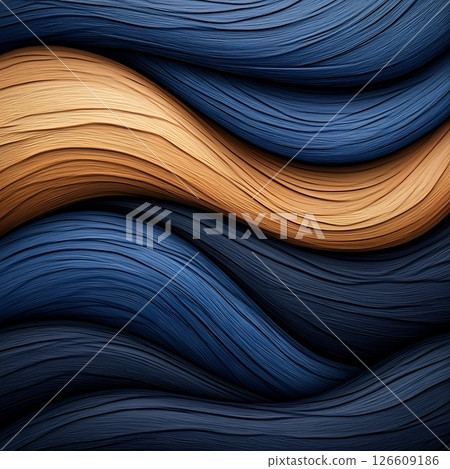 Abstract Wavy Wood Texture in Blue and Gold Hues 126609186