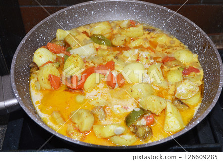 dietary stew: zucchini, carrots, bell peppers, eggplants and potatoes 126609285