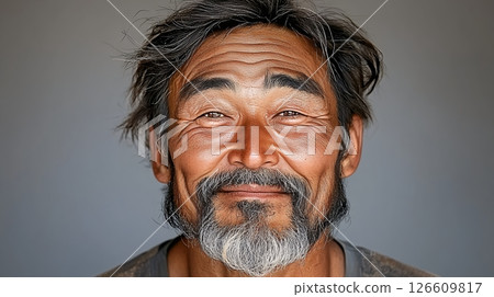 Close Up Portrait Weathered Man Salt Pepper Beard Gray Background 126609817