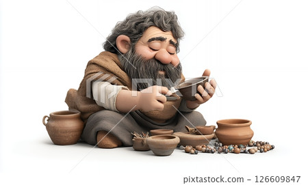 Bearded Man Examining Pottery in 3D Render Bearded Man Examining Pottery in 3D Render 126609847