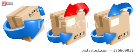 Cardboard Delivery Box or Parcel With Blue And Red Arrow Spinning Around 126609931