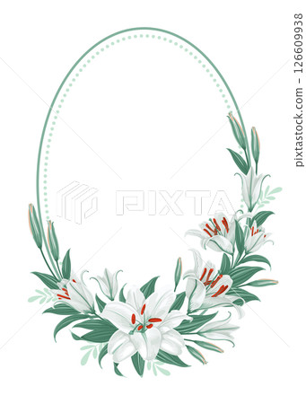 Oval Frame With White Lily Flowers Decoration 126609938