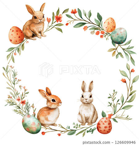 Cute watercolor bunny and Easter eggs clip art for festive designs and decorations Cute watercolor bunny and Easter eggs clip art for festive designs and decorations 126609946