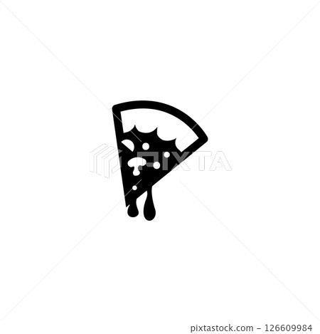 Black silhouette of a dripping pizza slice for food and restaurant concepts. 126609984