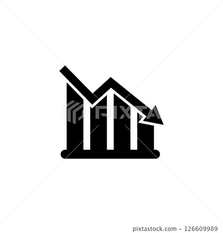 Black silhouette of a descending graph with arrow for business decline concepts. Black silhouette of a descending graph with arrow for business decline concepts. 126609989