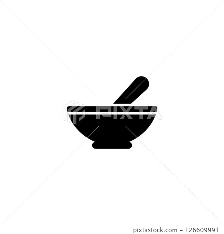 Black silhouette of a mortar and pestle for pharmacy and cooking concepts. 126609991