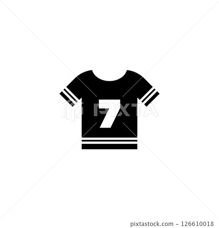 Simple black vector icon of a sports jersey with number 7, representing team uniforms. Simple black vector icon of a sports jersey with number 7, representing team uniforms. 126610018