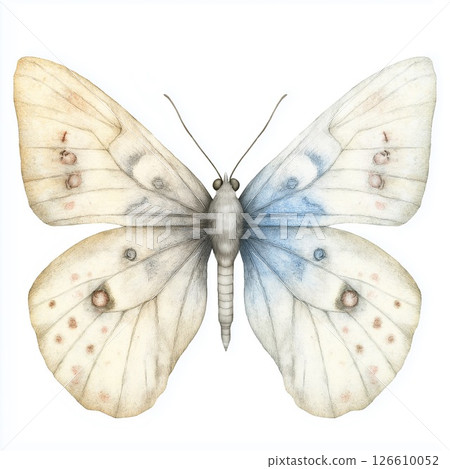 Watercolor beige and soft blue butterfly clipart inspired by Mary Blair style on white background Watercolor beige and soft blue butterfly clipart inspired by Mary Blair style on white background 126610052