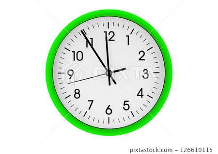 Green watch, wall clock 11 hours 45 minutes on isolated or white background Green watch, wall clock 11 hours 45 minutes on isolated or white background 126610115