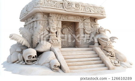 Ancient Stone Temple 3D Render Intricate Carvings and Skulls 126610289