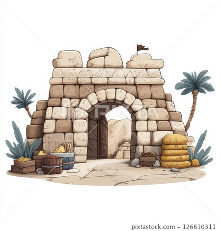 Stone Archway Gateway in a Desert Pixel Art Illustration 126610311