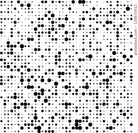 Monochrome dotted halftone backdrop. Abstract black circle 126610912